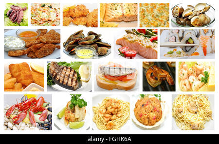 Il ristorante gourmet di piatti a base di frutti di mare collage Foto Stock