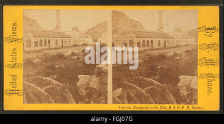 Una fotografia di Harper's Ferry da Maryland Heights, presa dalla collezione Robert N. Dennis. L'immagine mostra la città annidata tra i fiumi Potomac e Shenandoah, con il terreno montuoso circostante e un significato storico. Foto Stock