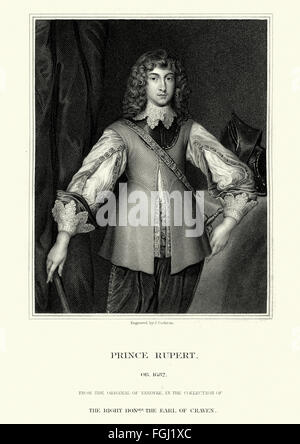 Ritratto di Prince Rupert del Reno 1619 al 1682, una nota soldato tedesco, Admiral, scienziato, sportivo, governatore coloniale du Foto Stock