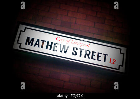 I Beatles Mathew Street Sign Home del Cavern Club di Liverpool Foto Stock