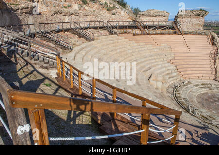 Teatro romano di Medellin, Spagna. Alta Vista dalla tribuna Foto Stock