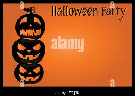 Festa di Halloween cartolina con tre zucche su sfondo arancione Illustrazione Vettoriale