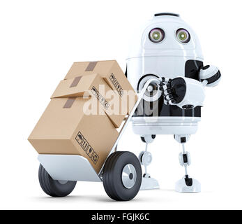 Robot di erogazione. Isolato su bianco. Contiene il percorso di clipping Foto Stock