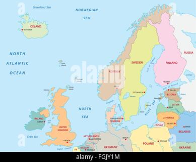 Il nord Europa mappa Illustrazione Vettoriale