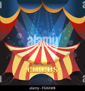 Circus Show illustrazione con tenda e luci di scena. Free font utilizzato. Illustrazione Vettoriale