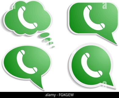 Il verde il ricevitore del telefono in discorso bolla icona isolato sul set di bianco Illustrazione Vettoriale