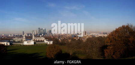 Vista Greenwich Canary Wharf London collina vista cielo Foto Stock