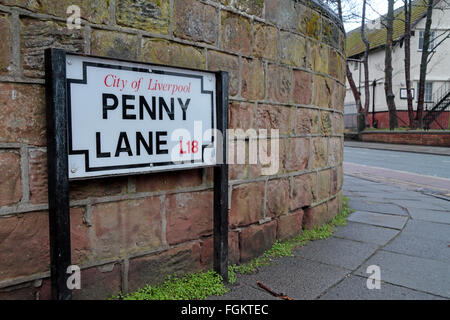 Penny Lane road sign in Liverpool, UK. Foto Stock
