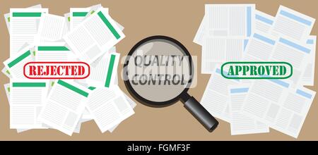 Controllo di qualità con il documento approvato e rifiutato di timbri Illustrazione Vettoriale