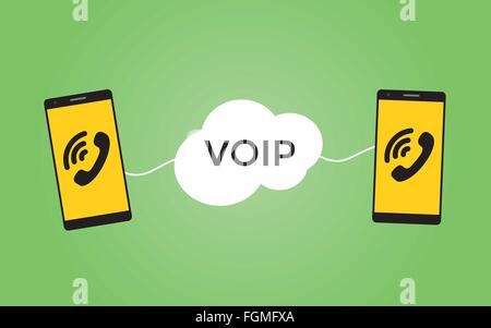 Voip voice over protocollo concetto con due smartphone vettore Illustrazione Vettoriale