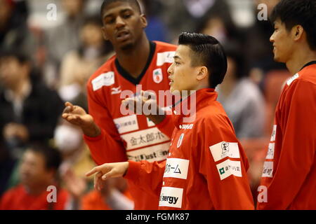 Funabashi Arena, Chiba, Giappone. Xx Febbraio 2016. Yuki Togashi (jet), 20 febbraio 2016 - Basket : National Basketball League 'NBL' 2015-2016 tra getti di Chiba 71-62 VOLTERS KUMAMOTO a Funabashi Arena, Chiba, Giappone. © AFLO SPORT/Alamy Live News Foto Stock