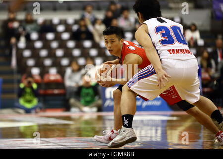 Funabashi Arena, Chiba, Giappone. Xx Febbraio 2016. Yuki Togashi (jet), 20 febbraio 2016 - Basket : National Basketball League 'NBL' 2015-2016 tra getti di Chiba 71-62 VOLTERS KUMAMOTO a Funabashi Arena, Chiba, Giappone. © AFLO SPORT/Alamy Live News Foto Stock