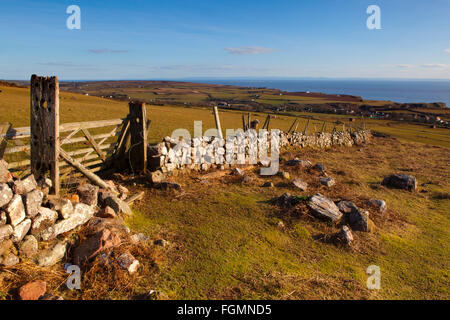 Visualizzare la navigazione lungo una parete di stalattite dal Rhossili downs verso Middleton e Mewslade, Gower. Foto Stock