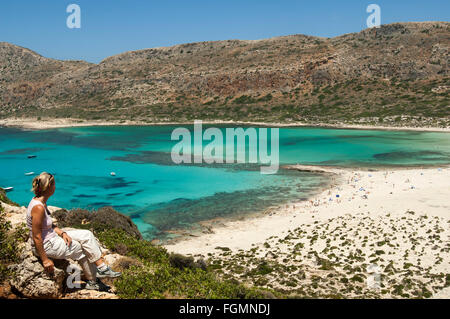 Griechenland, Kreta, Kissamos, Blick auf Balos Beach und die Lagune Foto Stock