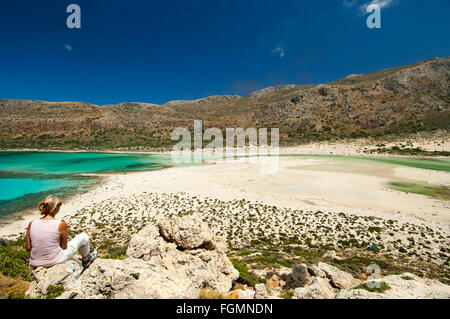 Griechenland, Kreta, Kissamos, Blick auf Balos Beach und die Lagune Foto Stock