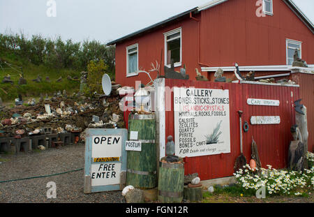 Islanda Djupivogur museo eccentic vendita di souvenir dispari ossa minerali nell'Islanda Orientale Foto Stock