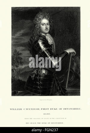 Ritratto di William Cavendish, primo duca di Devonshire 1640 al 1707 un soldato inglese e uomo politico whig. Foto Stock