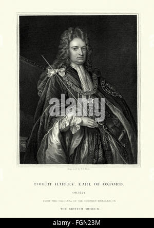 Ritratto di Robert Harley, 1° Conte di Oxford 1661 al 1724, un British politico e statista del compianto Stuart e presto Geo Foto Stock