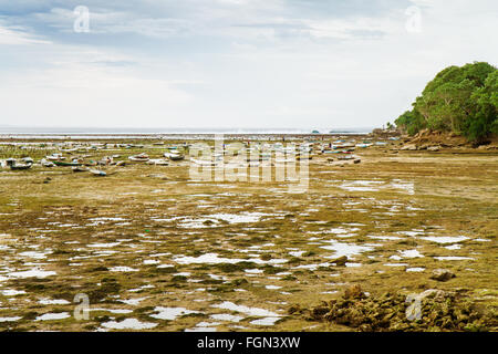 Nel sud dell'isola, lo stretto tra Nusa Lembongan e Nusa Ceningan è principalmente dedicata alla coltivazione di alghe marine. Foto Stock