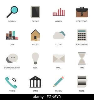 Set di piatto icone di stile. Illustrazione Vettoriale