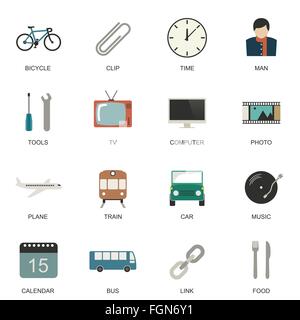 Set di piatto icone di stile. Illustrazione Vettoriale