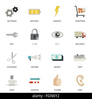 Set di piatto universale icone. Illustrazione Vettoriale