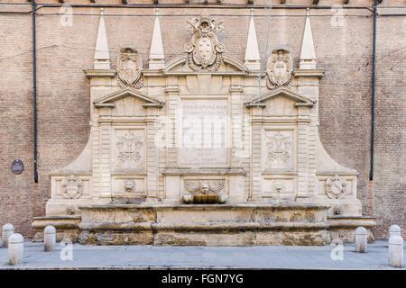 Monumentale fontana di pietra nel centro storico di Bologna, Italia, chiamato Fontana Vecchia Foto Stock