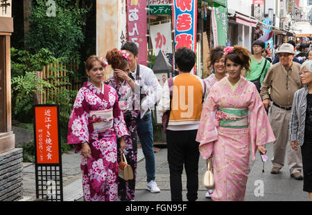 Tokyo Giappone folla camminare al Tempio di Sensoji negozi con vecchi negozi tradizionali a Tokyo il più antico tempio Foto Stock