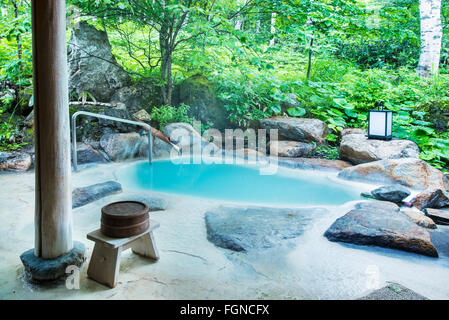 Il privato giapponese Onsen vasche a Sasaya Onsen in Shirahone, Nagano, Giappone Foto Stock