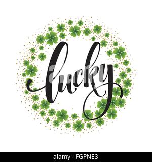 Felice San Patrizio greating giorno. Lucky calligraphy. Scritte a mano. Illustrazione Vettoriale Illustrazione Vettoriale