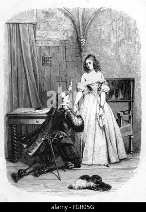 Letteratura, 'i tre moschettieri' (Les Trois Mousquetaires), di Alexandre Dumas il Vecchio, 56° capitolo, Felton e Mylady, incisione del legno, Dufour et Moulat, Parigi, 1851, diritti aggiuntivi-clearences-non disponibile Foto Stock