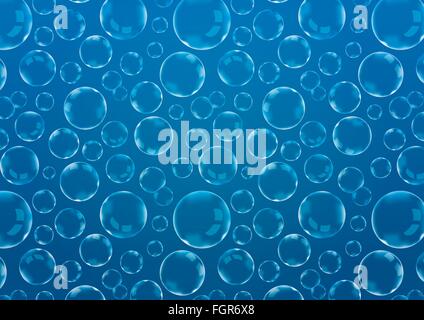 Molte bolle di sapone sul blu, sfondo astratto formato A4 Illustrazione Vettoriale