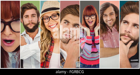 Immagine composita di sorridere hipster donna tenendo gli occhiali Foto Stock