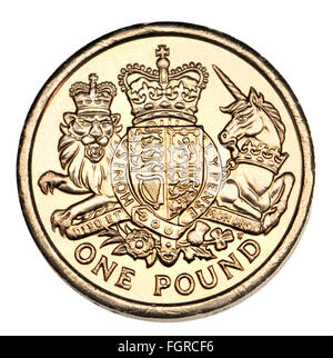 Reverse del 2015 British £1 libbra di moneta che mostra la stemma reale del Regno Unito con Lion e Unicorn Foto Stock