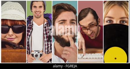 Immagine composita del ritratto di una donna bellissima tenendo un vinil Foto Stock