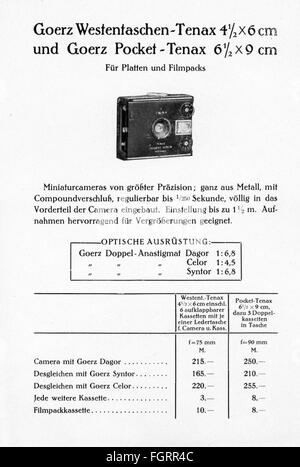 Pubblicità, fotografia, opuscolo promozionale per fotocamere 'Goerz Tenax', Berlino, core, modello 'Westentaschen-Tenax 4 1/2 x 6 cm', 1912, diritti aggiuntivi-clearences-non disponibile Foto Stock