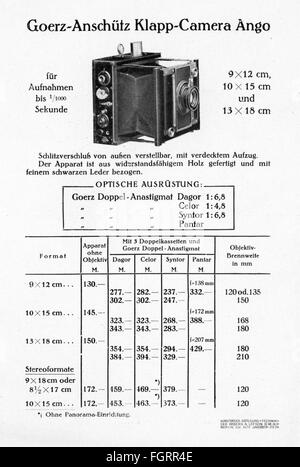 Pubblicità, fotografia, opuscolo promozionale per fotocamere 'Goerz Tenax', Berlino, core, modello 'Klapp-Camera Ango', 1912, diritti aggiuntivi-clearences-non disponibile Foto Stock