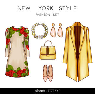 Set di moda di donna di capi di abbigliamento e accessori - Hippie moda  stile impostato Foto stock - Alamy