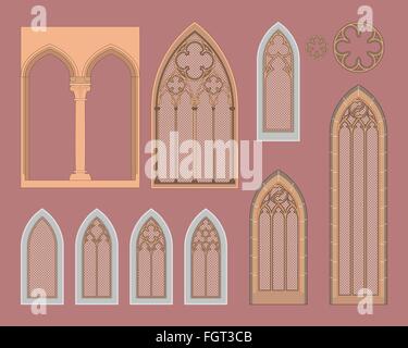 Finestre gotiche in Europa centrale Illustrazione Vettoriale