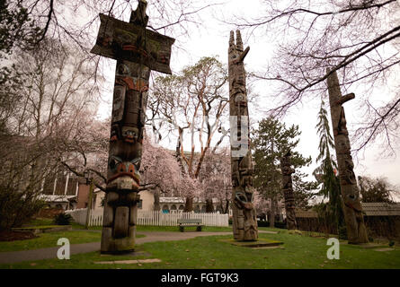 Totem Poles a Thunder Bird Park Foto Stock