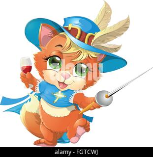 Kitten musketeer con la spada Illustrazione Vettoriale