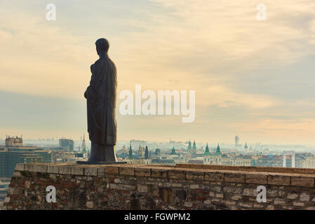 BUDAPEST, Ungheria - 02 febbraio: statua in bronzo della Vergine Maria dello scultore Laszlo Matyassy al di fuori del Castello di Buda, affacciato Budap Foto Stock