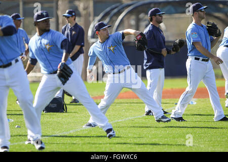 Port Charlotte, Florida, Stati Uniti d'America. Il 22 febbraio, 2016. Sarà VRAGOVIC | Orari.Tampa Bay Rays relief pitcher Steven Geltz (54) gettando raggi durante lo Spring Training a Charlotte Sports Park in Port Charlotte, Fla. lunedì 22 febbraio, 2016. © sarà Vragovic/Tampa Bay volte/ZUMA filo/Alamy Live News Foto Stock