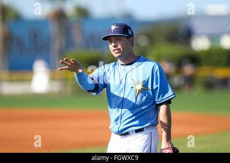 Port Charlotte, Florida, Stati Uniti d'America. Il 22 febbraio, 2016. Sarà VRAGOVIC | Orari.Tampa Bay Rays relief pitcher Steven Geltz (54) raggi durante lo Spring Training a Charlotte Sports Park in Port Charlotte, Fla. lunedì 22 febbraio, 2016. © sarà Vragovic/Tampa Bay volte/ZUMA filo/Alamy Live News Foto Stock