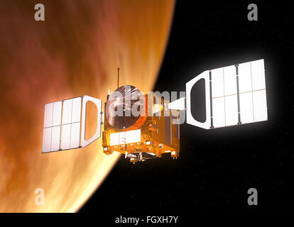Spazio Interplanetario Station pianeta orbitante Venere. Scena 3d. Foto Stock