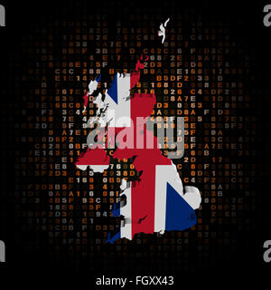 Mappa del Regno Unito bandiera sul codice esadecimale illustrazione Foto Stock