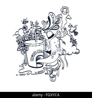 Illustrazione Vettoriale di Doodle Funny spirito di bere, disegnati a mano per la colorazione Illustrazione Vettoriale