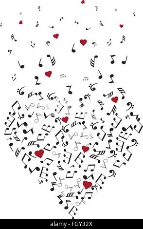 Illustrazione vettoriale di un cuore musicale con note battenti Illustrazione Vettoriale