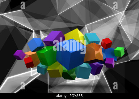 Immagine composita di 3d i cubi colorati galleggianti in un cluster Foto Stock