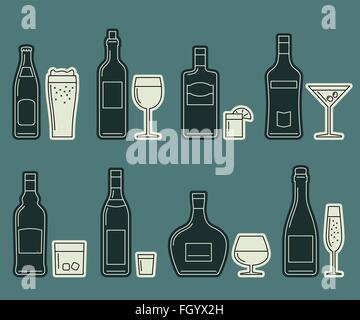 Bibite e drink icone sottile Illustrazione Vettoriale